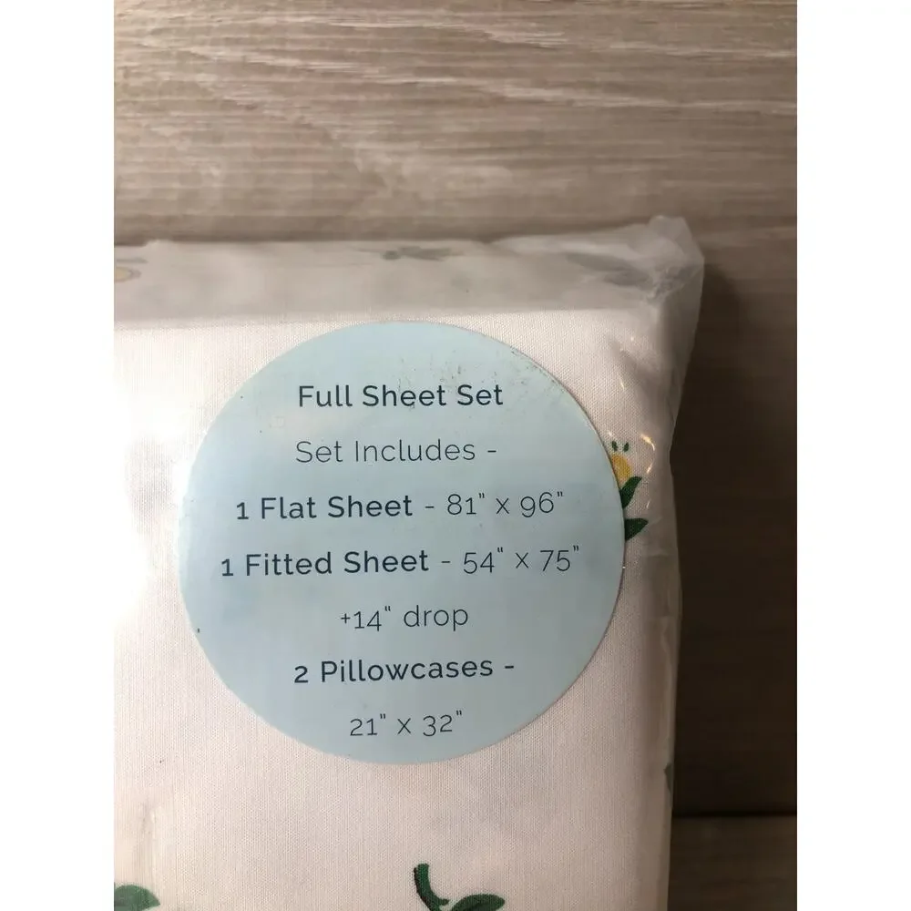 Cath Kidston London LACE DITSY LEMON FULL 4 Piece 100% Cotton Sheet Set NEW